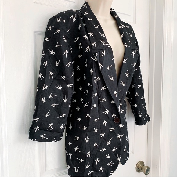 Vintage Black White Print Blazer - Picture 4 of 7
